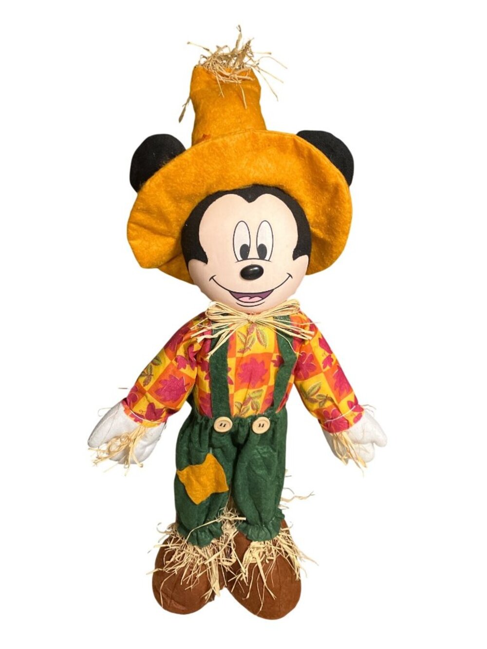 Mickey Mouse Scarecrow Fall Harvest Plush Decoration 18" Tall With Hat & Overall